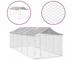Lauko voljeras šunims su stogu, sidabrinis, 3x7,5x2,5m, plienas