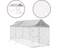 Lauko voljeras šunims su stogu, sidabrinis, 2x6x2,5m, plienas