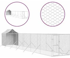 Lauko voljeras šunims su stogu, sidabrinis, 2x14x2,5m, plienas