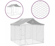 Lauko voljeras šunims su stogu, sidabrinis, 3x3x2,5m, plienas