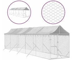 Lauko voljeras šunims su stogu, sidabrinis, 2x10x2,5m, plienas