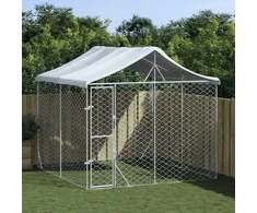 Lauko voljeras šunims su stogu, sidabrinis, 3x3x2,5m, plienas