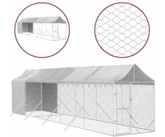 Lauko voljeras šunims su stogu, sidabrinis, 2x10x2,5m, plienas