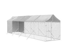 Lauko voljeras šunims su stogu, sidabrinis, 2x10x2,5m, plienas