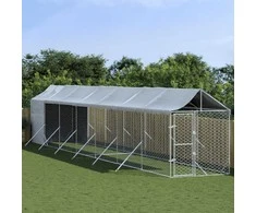 Lauko voljeras šunims su stogu, sidabrinis, 2x14x2,5m, plienas