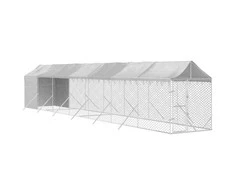Lauko voljeras šunims su stogu, sidabrinis, 2x14x2,5m, plienas