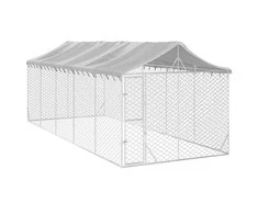 Lauko voljeras šunims su stogu, sidabrinis, 3x7,5x2,5m, plienas