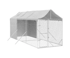Lauko voljeras šunims su stogu, sidabrinis, 2x6x2,5m, plienas