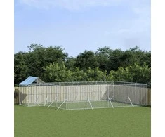 Lauko voljeras šunims su stogu, sidabrinis, 10x6x2,5m, plienas