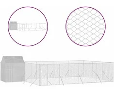 Lauko voljeras šunims su stogu, sidabrinis, 10x6x2,5m, plienas
