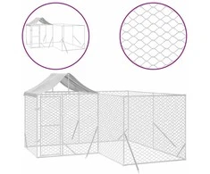 Lauko voljeras šunims su stogu, sidabrinis, 4x4x2,5m, plienas