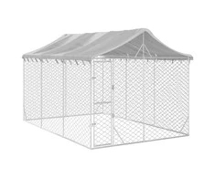 Lauko voljeras šunims su stogu, sidabrinis, 3x4,5x2,5m, plienas
