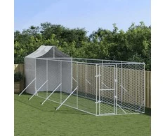 Lauko voljeras šunims su stogu, sidabrinis, 2x10x2,5m, plienas