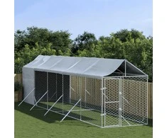Lauko voljeras šunims su stogu, sidabrinis, 2x10x2,5m, plienas