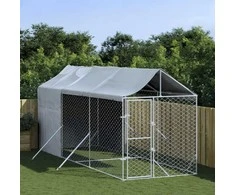Lauko voljeras šunims su stogu, sidabrinis, 2x6x2,5m, plienas