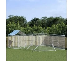 Lauko voljeras šunims su stogu, sidabrinis, 6x6x2,5m, plienas