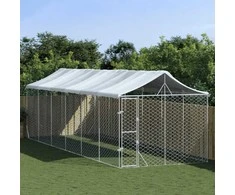 Lauko voljeras šunims su stogu, sidabrinis, 3x9x2,5m, plienas