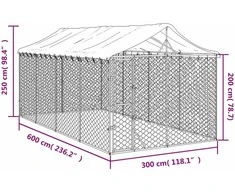 Lauko voljeras šunims su stogu, sidabrinis, 3x6x2,5m, plienas