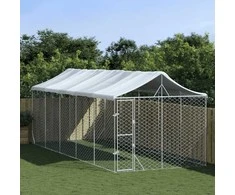 Lauko voljeras šunims su stogu, sidabrinis, 3x7,5x2,5m, plienas