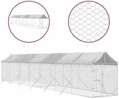 Lauko voljeras šunims su stogu, sidabrinis, 2x14x2,5m, plienas