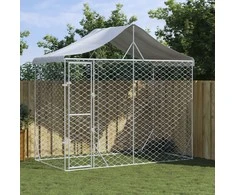 Lauko voljeras šunims su stogu, sidabrinis, 3x1,5x2,5m, plienas