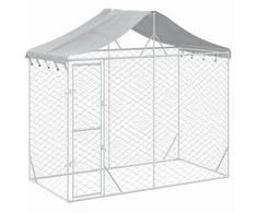 Lauko voljeras šunims su stogu, sidabrinis, 3x1,5x2,5m, plienas