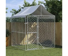 Lauko voljeras šunims su stogu, sidabrinis, 2x2x2,5m, plienas
