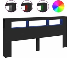 LED galvūgalis, juodas, 220x18,5x103,5cm, apdirbta mediena