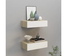 Lentynos su stalčiais, 2vnt., ąžuolo/baltos, 40x23,5x10cm, MDF