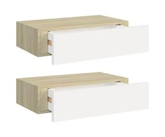 Lentynos su stalčiais, 2vnt., ąžuolo/baltos, 40x23,5x10cm, MDF
