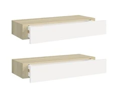 Lentynos su stalčiais, 2vnt., ąžuolo/baltos, 60x23,5x10cm, MDF