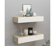 Lentynos su stalčiais, 2vnt., ąžuolo/baltos, 60x23,5x10cm, MDF