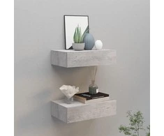 Lentynos su stalčiais, 2vnt., betono pilkos, 40x23,5x10cm, MDF