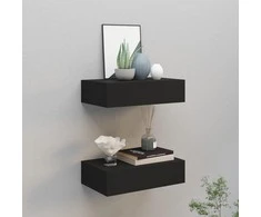 Lentynos su stalčiais, 2vnt., juodos, 40x23,5x10cm, MDF