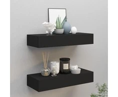 Lentynos su stalčiais, 2vnt., juodos, 60x23,5x10cm, MDF