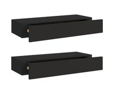 Lentynos su stalčiais, 2vnt., juodos, 60x23,5x10cm, MDF