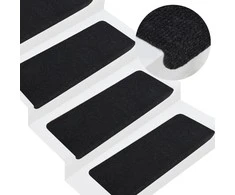 Lipnūs laiptų kilimėliai, 15vnt., juodos spalvos, 65x24,5x3,5cm