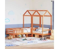 Lova Lovos ir suoliuko komplektas stogeliu, ruda, 90x190cm, pušis
