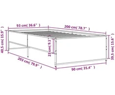 Lovos rėmas, ąžuolo, 90x200cm, apdirbta mediena ir metalas