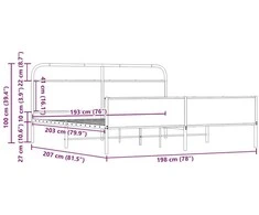 Lova Lovos rėmas be čiužinio, sonoma ąžuolo, 193x203cm, metalas