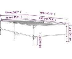 Lova Lovos rėmas, pilkas ąžuolo, 75x190cm, apdirbta mediena/metalas