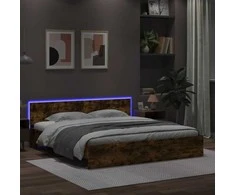 Lova Lovos rėmas su galvūgaliu ir LED, dūminio ąžuolo, 200x200cm