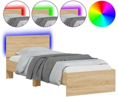 Lovos rėmas su galvūgaliu ir LED lemputėmis, ąžuolo, 90x190cm