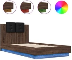 Lova Lovos rėmas su galvūgaliu ir LED lemputėmis, rudas, 90x190cm