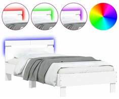 Lovos rėmas su galvūgaliu ir LED lemputėmis, baltas, 100x200cm