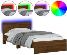 Lova Lovos rėmas su galvūgaliu ir LED lemputėmis, rudas, 100x200cm