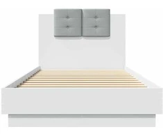 Lovos rėmas su galvūgaliu ir LED lemputėmis, baltas, 90x200cm