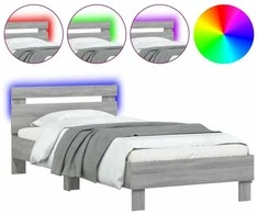 Lovos rėmas su galvūgaliu ir LED lemputėmis, pilkas, 90x190cm