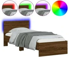 Lova Lovos rėmas su galvūgaliu ir LED lemputėmis, rudas, 75x190cm