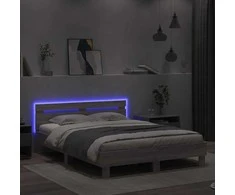 Lova Lovos rėmas su galvūgaliu ir LED, pilkas ąžuolo, 150x200cm